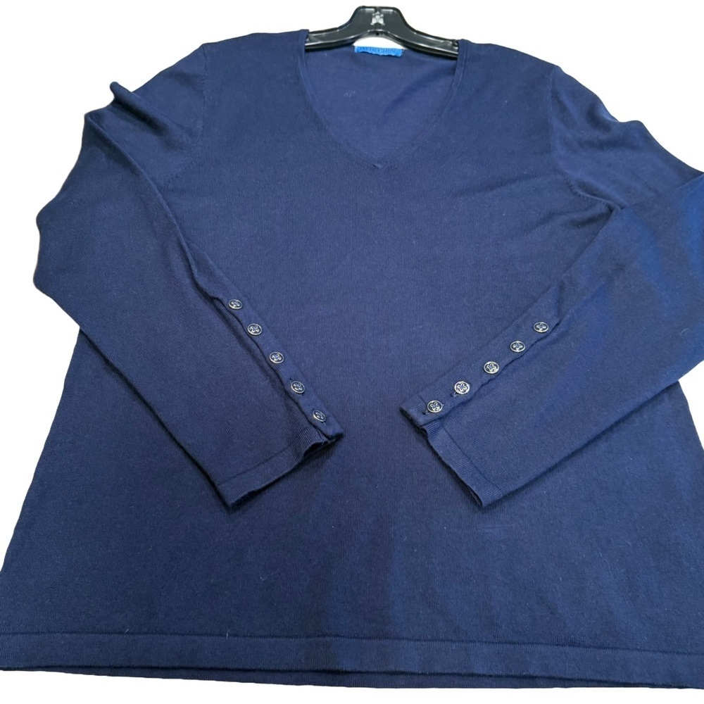 J. McLaughlin V Neck Pull Over sweater Dark Navy Long Sleeve with buttons Sz L